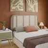 Cabeceira para Cama Box Casal Dobuê Leon com Revestimento em Veludo e Corino - Kaki/Bege - 1