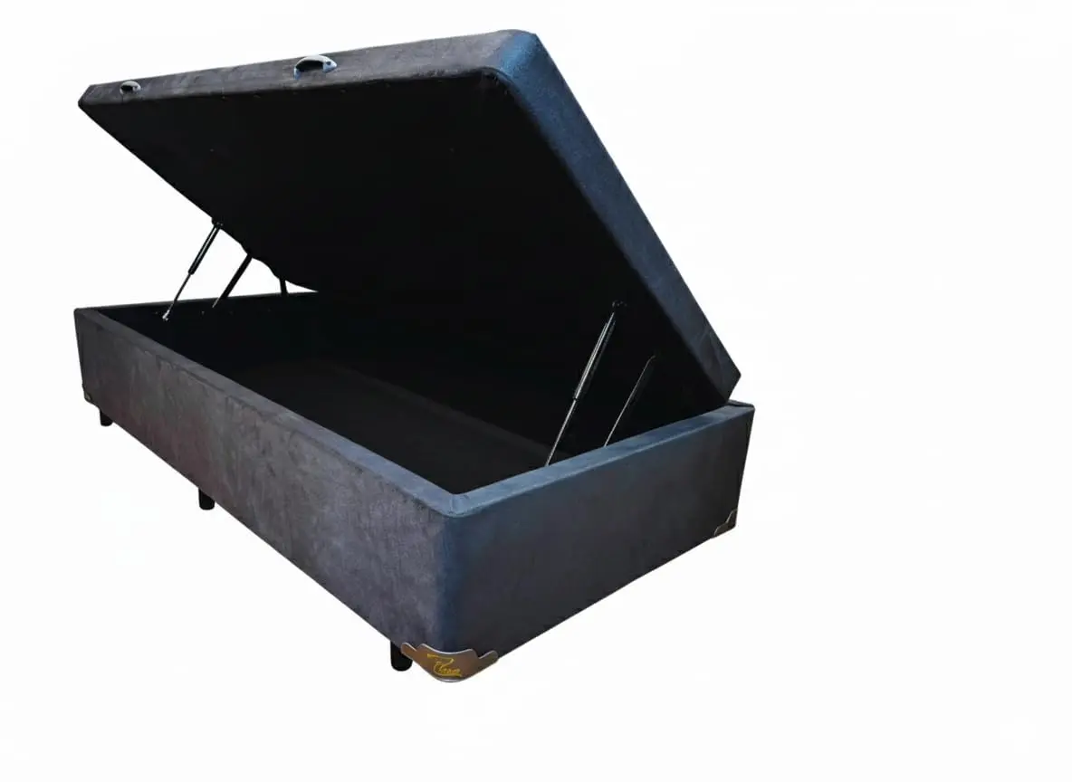 Cama Box Baú Solteiro Blindado Diversas Cores (88x188x42) (Suede cinza) - 1