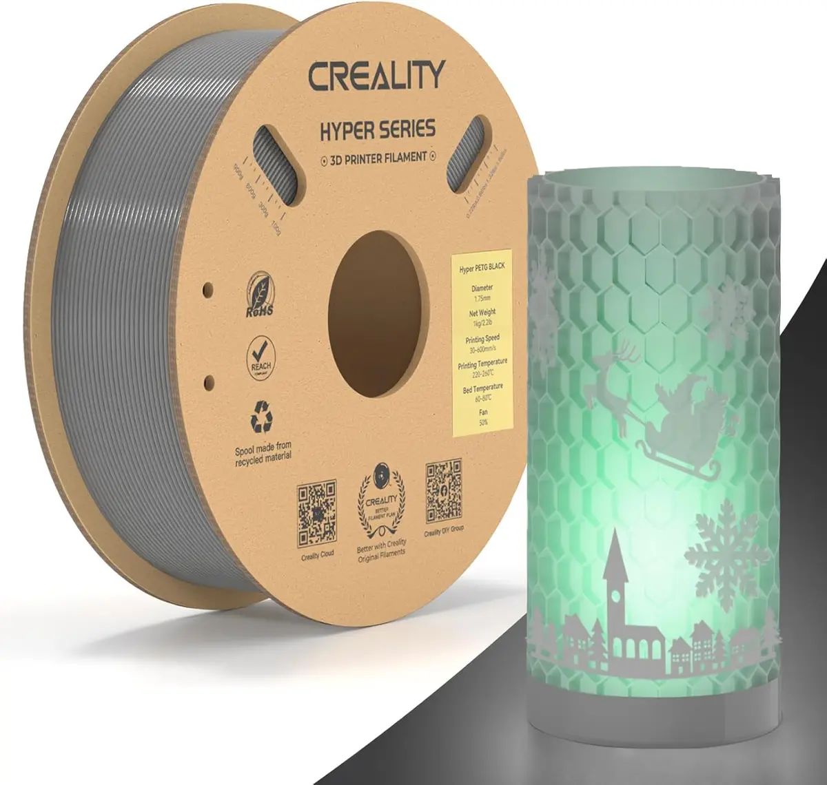 Creality Hyper PETG 1,75 mm Filamento, Filamento para Impressora 3D de Alta Velocidade 600 mm/s PETG, 1 kg (2,2 lb)/Carretel, Precisão Dimensional ± 0,05 mm (Cinza)