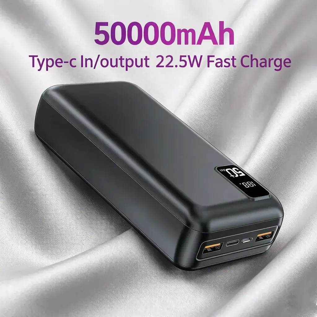 Hganus Slim Powerbank de 50000mAh, Carregamento Rápido de 22.5W, Bateria Externa Portátil de Alta Capacidade para Uso Externo em IPh, Xiaomi, Samsung. - 1