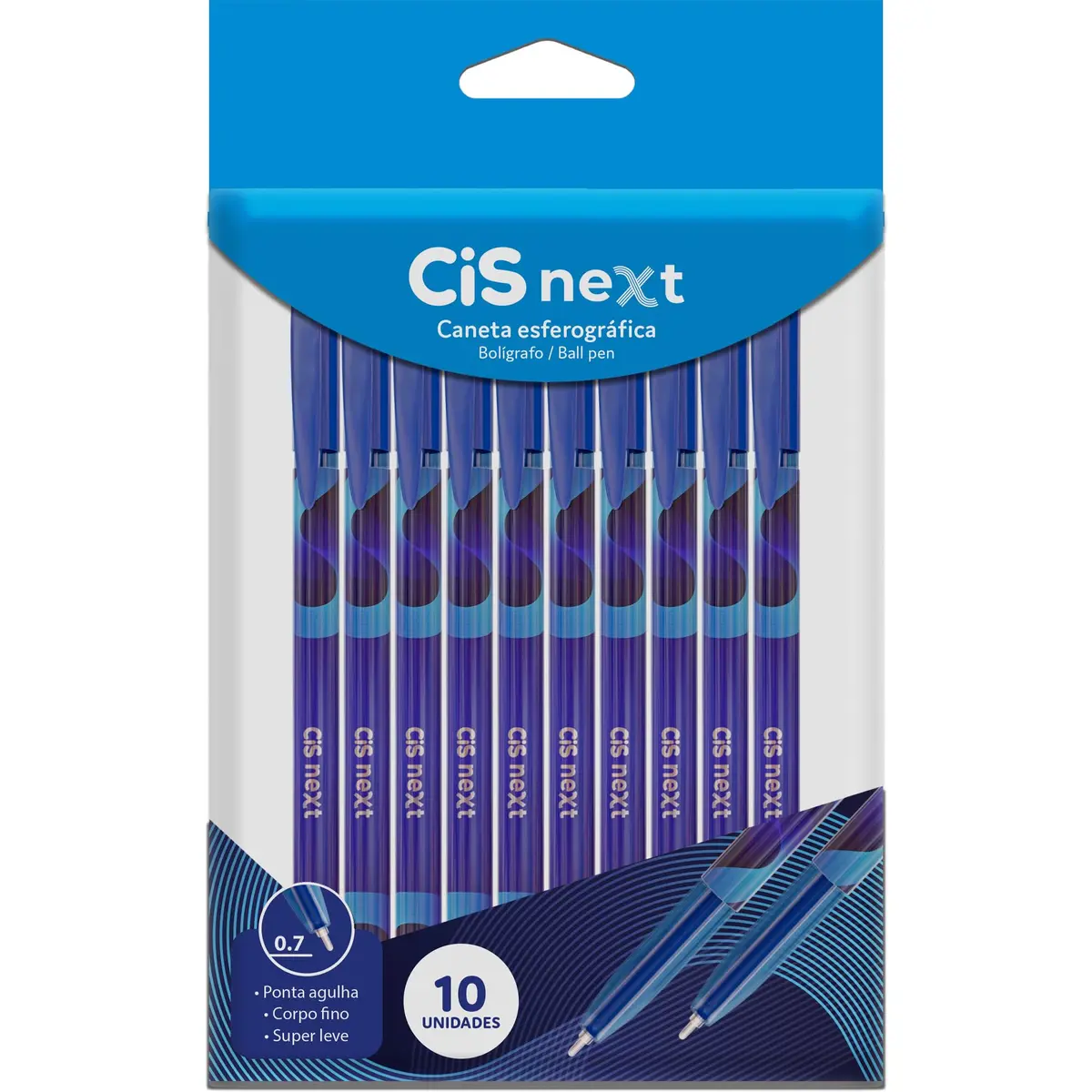 CIS NEXT Caneta Esferografica - 0.7 mm - Estojo com 10 unidades - cor Azul