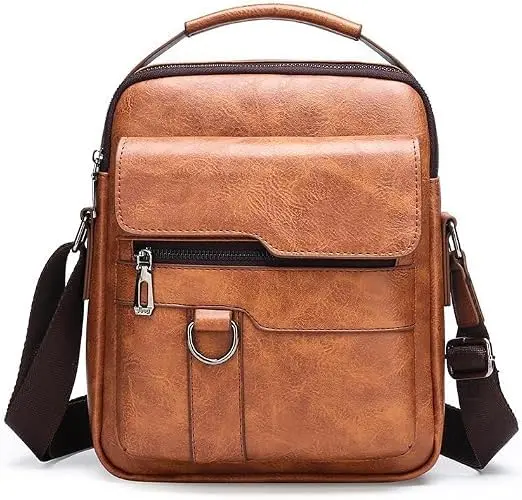Bolsa Masculina Transversal em PU com Estilo Vintage, Bolsa de Couro Masculina, Bolsa de Ombro com Grande Capacidade para Uso Casual e Negócios