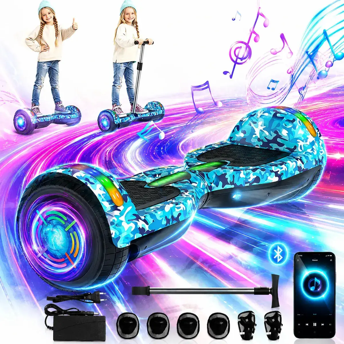 Hoverboard Elétrico de 6.5" 700W Primeware Camuflado Azul com Bluetooth e Auto Equilíbrio