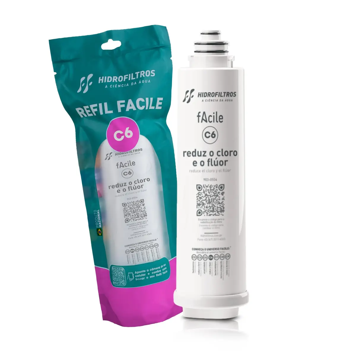 Hidrofiltros - Filtro Refil Hidrofiltros Purificador Facile C6 - Reduz o Fluor
