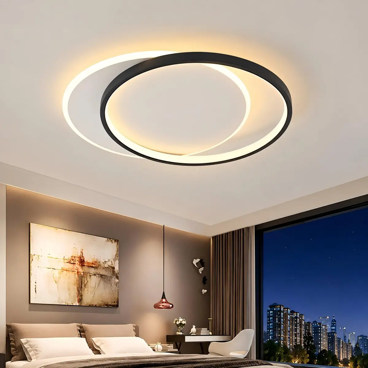 BEMMY Luminária de Teto, Lustre, Quarto, Cozinha, Sala de Estar, Decoração, Lustre Regulável, 3 Cores de Luz Ajustáveis,Luz de Teto 85-265V (Preto)