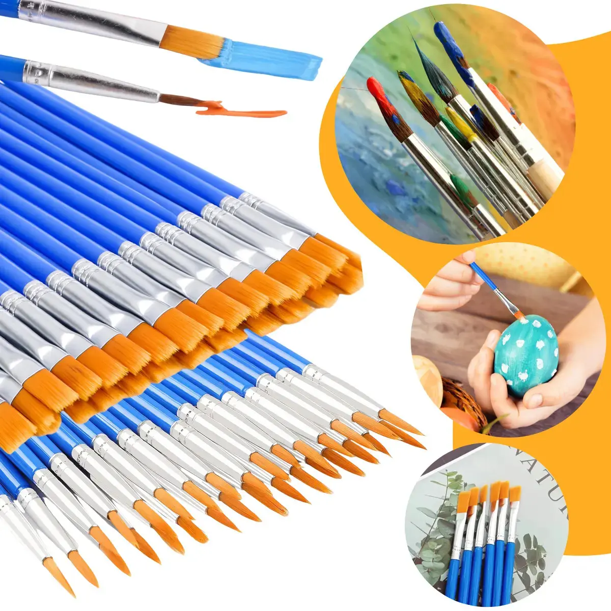 Kit 50 Pincéis Artesanato Pintura Artística Ponta Fina Redonda E Chato Aquarela Gurumania®