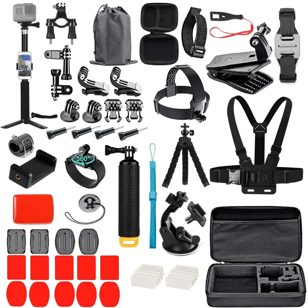 Conjunto de Acessórios para Câmera de Ação para DJI Action6 GoPro Hero13 12 11 Insta360 X5 X4, Kit de Capa, Alça, Suporte, Bastão de Selfie, Motocicleta
