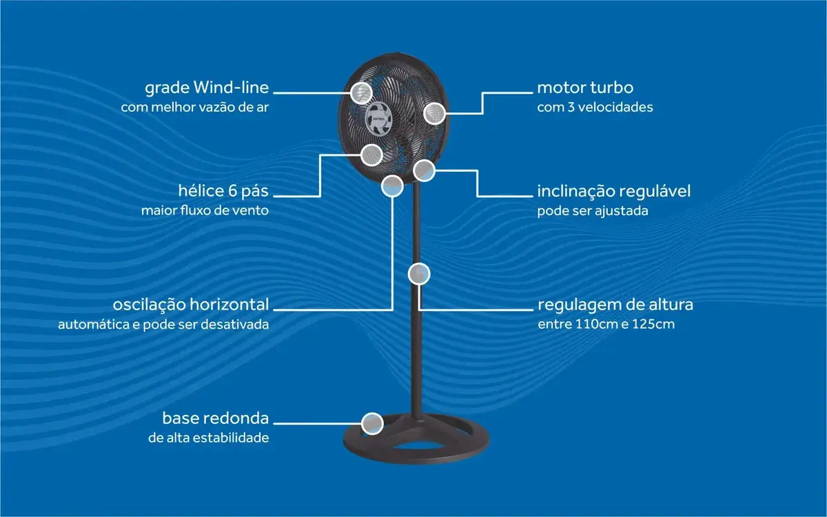Ventilado De Coluna Turbo 6 Pás 40cm Preto Ventisol Diâmetro 40 Cm Frequência 80 Watts thumbnail 5