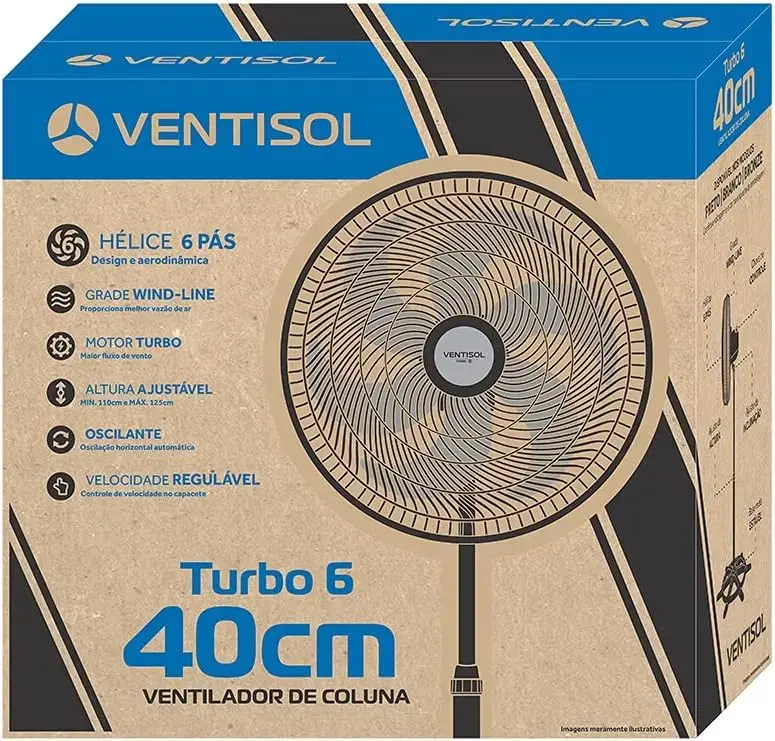 Ventilado De Coluna Turbo 6 Pás 40cm Preto Ventisol Diâmetro 40 Cm Frequência 80 Watts thumbnail 6