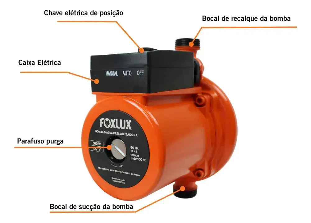Bomba Pressurizadora Foxlux 127V 360W Fluxostato Automático thumbnail 7