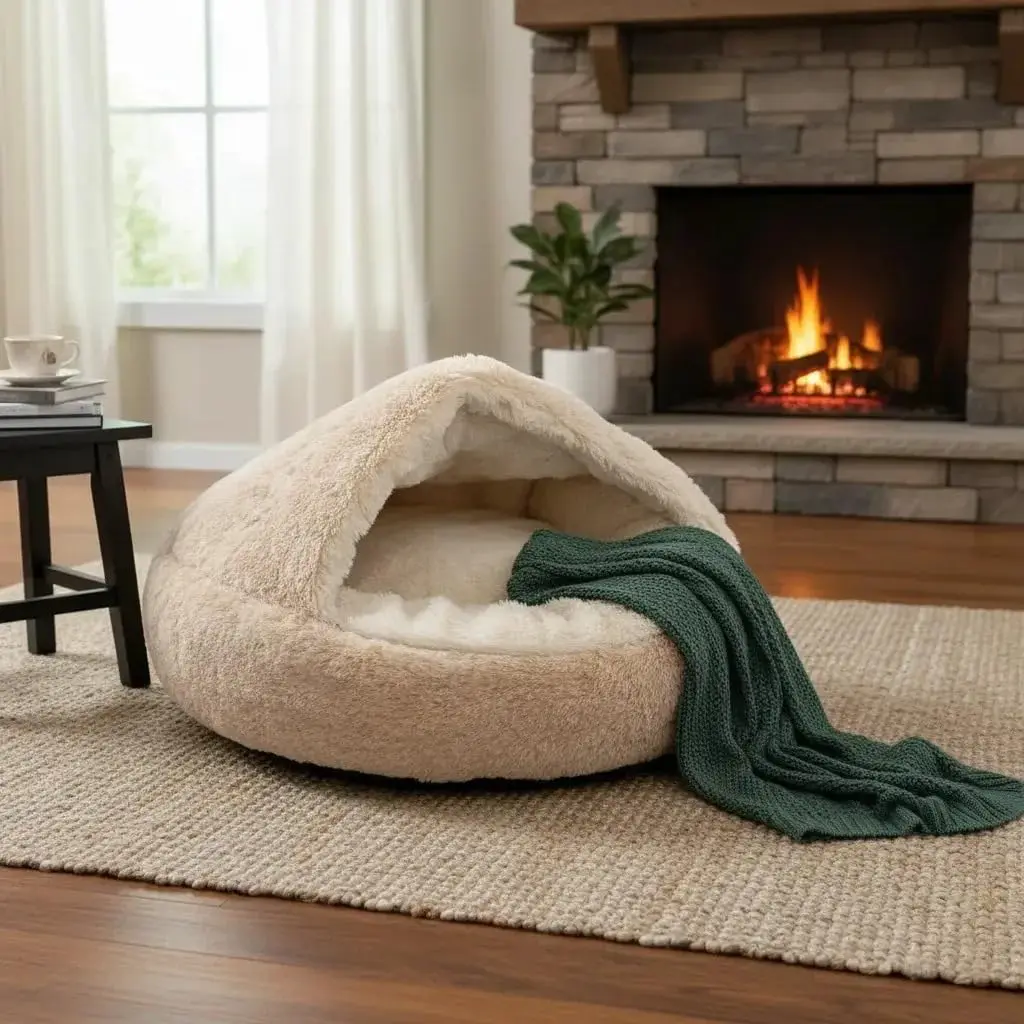 CAMINHA PET NUVEM COBERTA CAMA FECHADA DONUT IGLU PELUCIA (CREME, M 50CM) | MATERIAL ANTIALERGICO, PODE SER LAVADO NA MAQUINA, NÃO SOLTA PELOS - 1