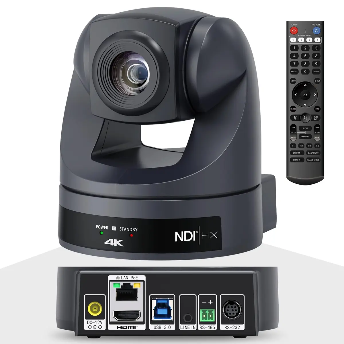 HCSTVCON Câmera PTZ 4K NDI 20X com Rastreamento Automático por IA, Saídas HDMI, USB, LAN POE para Igrejas, Eventos e Videoconferência, Compatível com OBS, Zoom, Skype