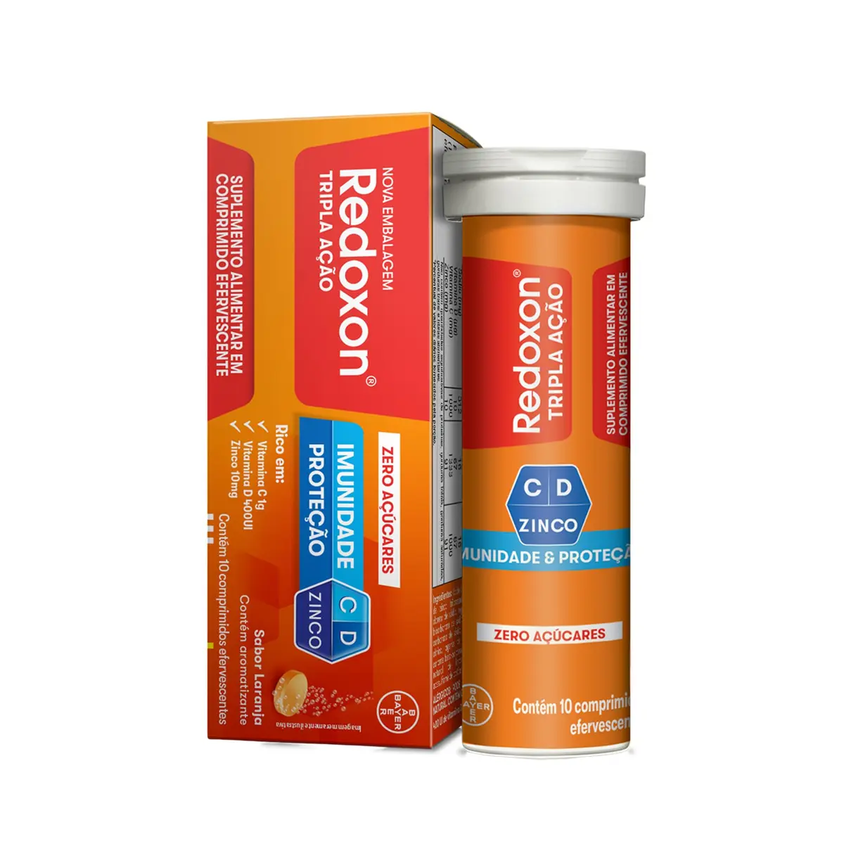 Redoxon Tripla Ação Suplemento, Vitamina C, D e Zinco 10 Comprimidos | Tripla Ação 10 comp., Vitamina C 1000mg, Vitamina D e Zinco, Efervescente sabor laranja, 1 comprimido ao dia