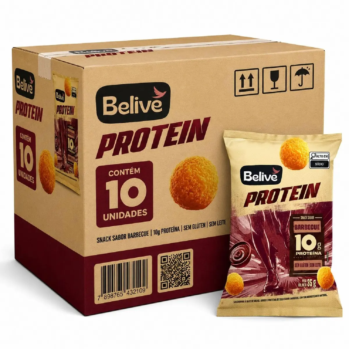 Kit 10 Snack Proteico BeLive Sabor Barbecue 35g | 10g de Proteína | Sem Glúten | Sem Lactose | Fonte de Fibras | 10 Unidades - 1