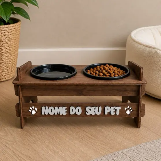 Comedouro Pet PERSONALIZADO com Nome com 2 Potes Inclusos - 1