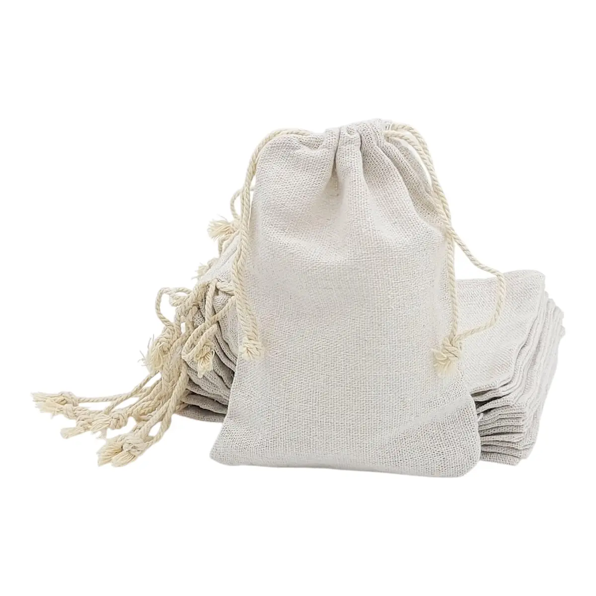 Saco de Linho com Cordão – Embalagem Algodão Natural Luxo para Mimos, Lembrancinhas, Artesanatos, Sabonetes, Velas e Presentes (Bege, 11x16cm - 12 uni)