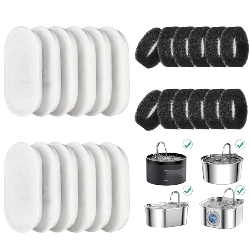 12pcs, Filtro Bebedouro Gato, Filtro para Bebedouro de Gato, Alimentadores de Aço Inoxidável para Bebedouros de Animais de Estimação Filtro de Carvão Ativado Substituído