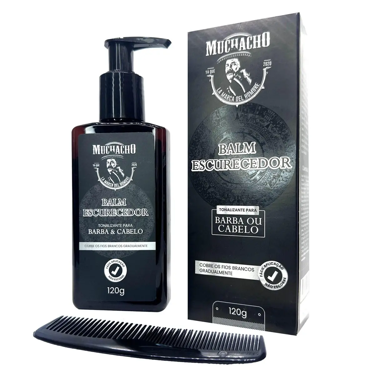 Balm Escurecedor de Barba e Cabelo Muchacho 120ml - Com pente aplicador - Adeus aos fios grisalhos