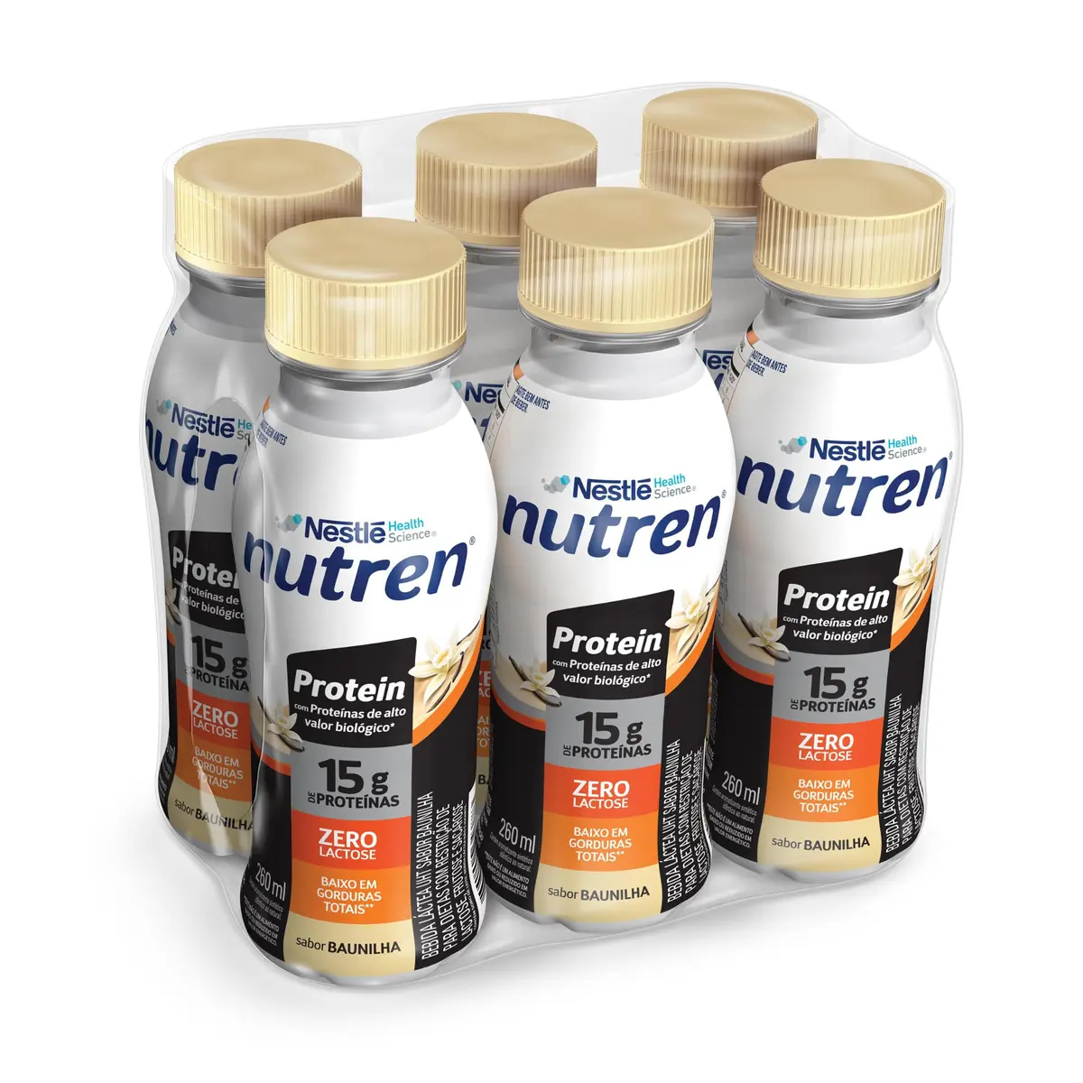 Bebida Láctea Nutren Protein 15g de proteínas Baunilha 260ml - Pack com 6 unidades