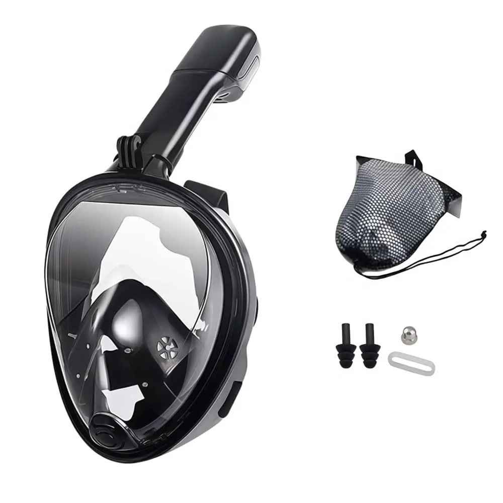 Máscara de Snorkeling Facial Completa com Visão 180°, Anti-Embaçante, Suporte para Câmera de Ação, Kit com Bolsa