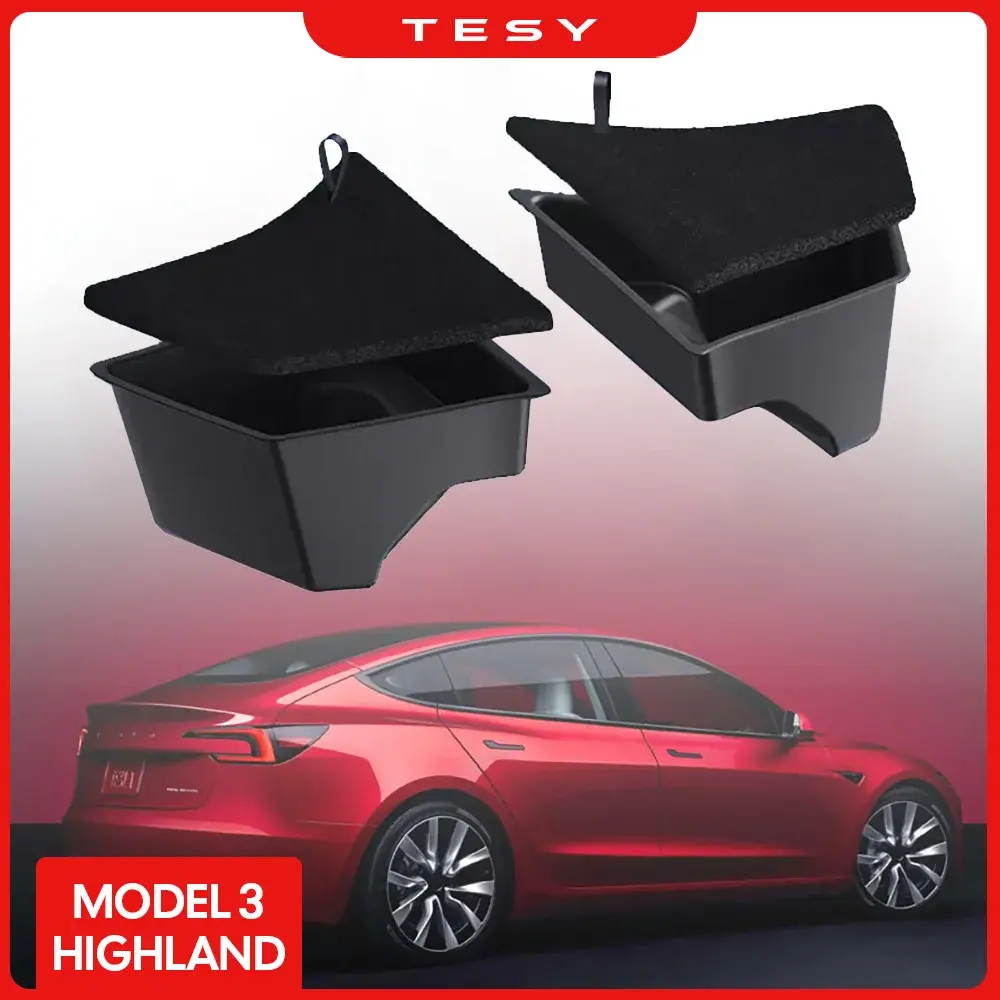 Caixa de Armazenamento Lateral Esquerda do Porta-Malas Traseiro com Tampa, Organizador de Porta-Malas, Divisória e Acessórios de Decoração para Tesla Model 3 Highland 2024