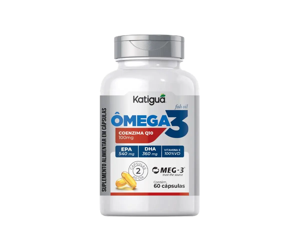 Katiguá, Ômega 3 + Coenzima Q10, MEG-3, EPA + DHA e Vitamina E, Fish Oil, 60 Cápsulas Soft Gel • 30 doses