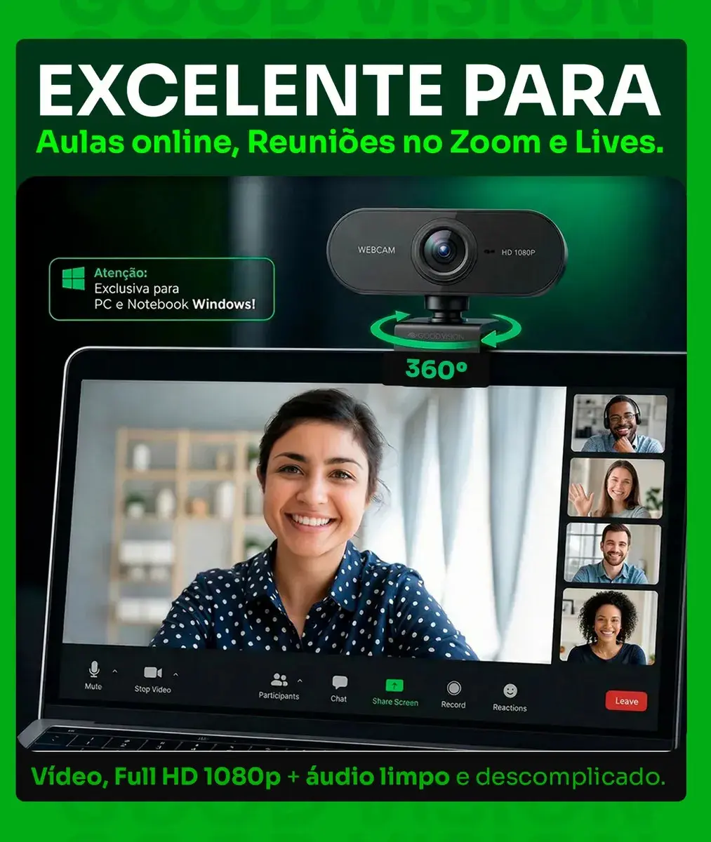 Webcam Camera Full Hd Zoom 1080p 360 Graus Videoconferencia Streamcam Web Cam Entrada Usb 2.0 Com Microfone- GoodVision thumbnail 5