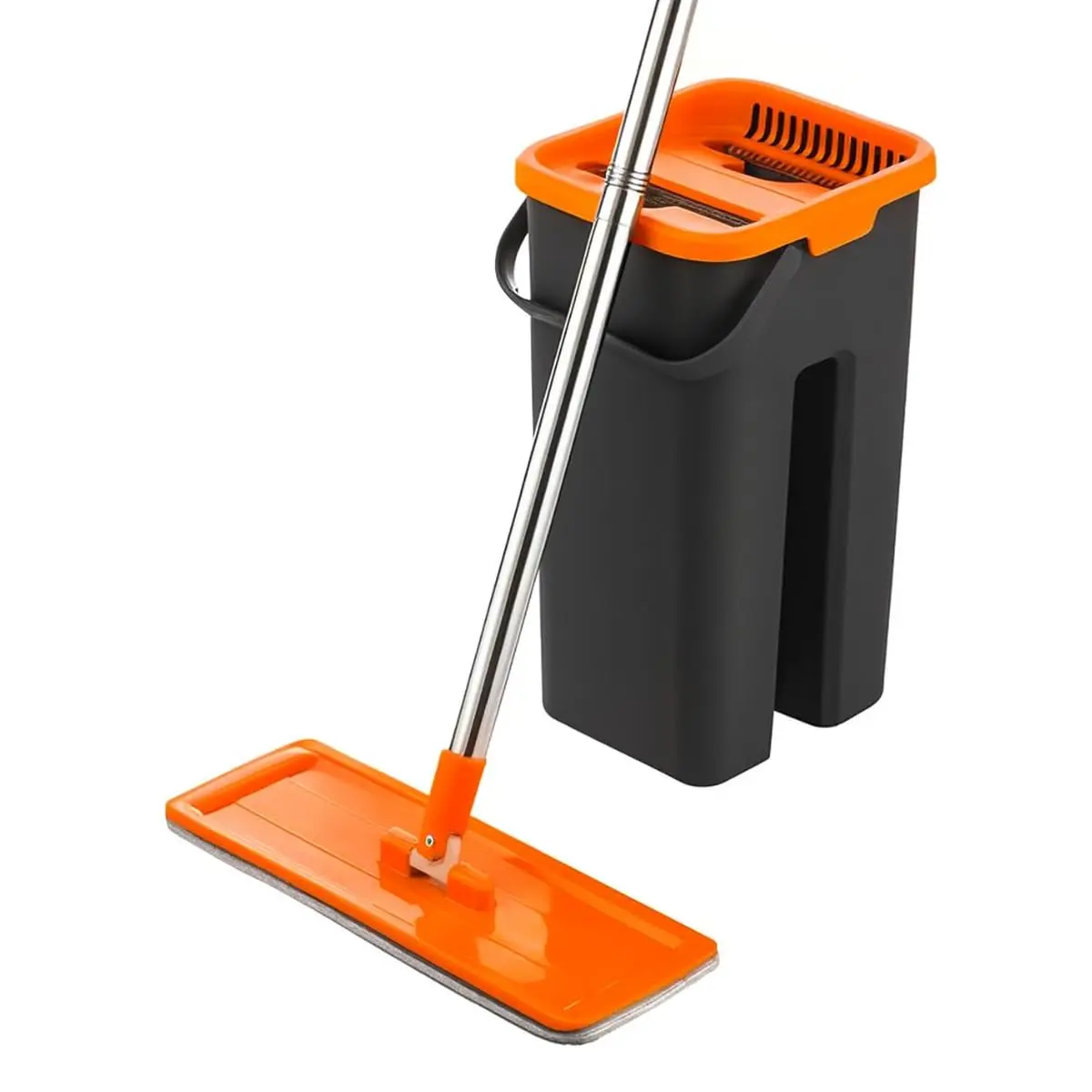 Mop Profissional com Balde Duplo Separador e Cabo de Aço Inoxidável | Limpeza seca e molhada em pisos; centrifuga o excesso de água; balde com rodízios e cores sortidas