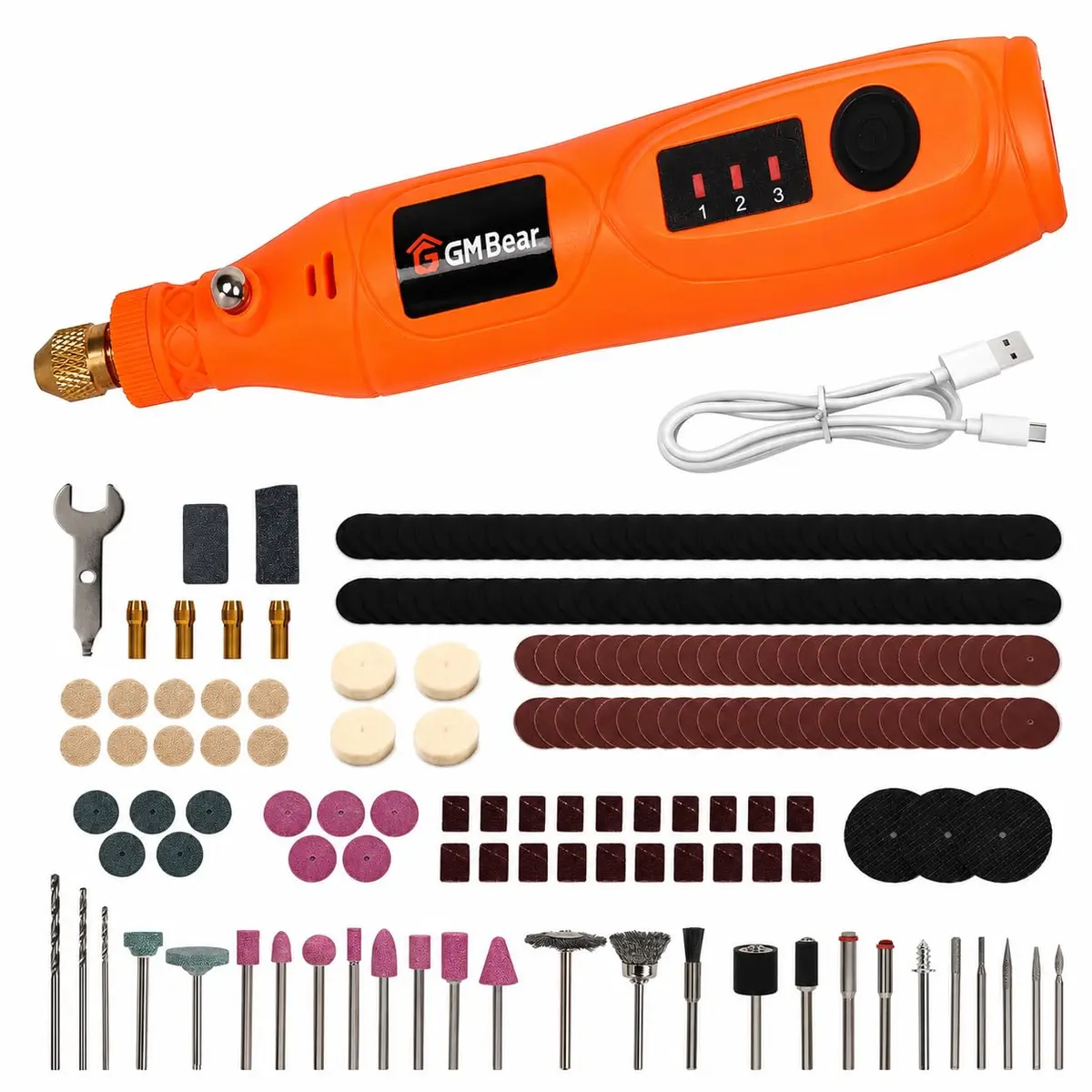 Mini Micro Retífica Sem Fio 3.7 V, Mini Retífica com 210 Acessórios e Maleta, 3 Velocidades, Mandril 3.2 mm, Recarregável USB, para Cortar, Lixar, Polir e Gravar