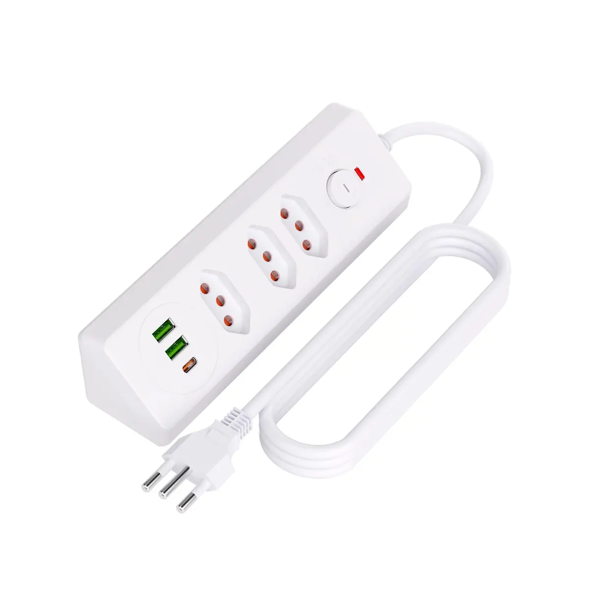 Extensao Eletrica, Extensão Tomada, Régua de Energia, 3 Tomadas, 2 Interfaces USB, 1 Porta USB Tipo-C, Cabo de Alimentação de 1,8 Metros, Suporte a Tensão de 100-240V, 16/20A, 4000W (Branco)