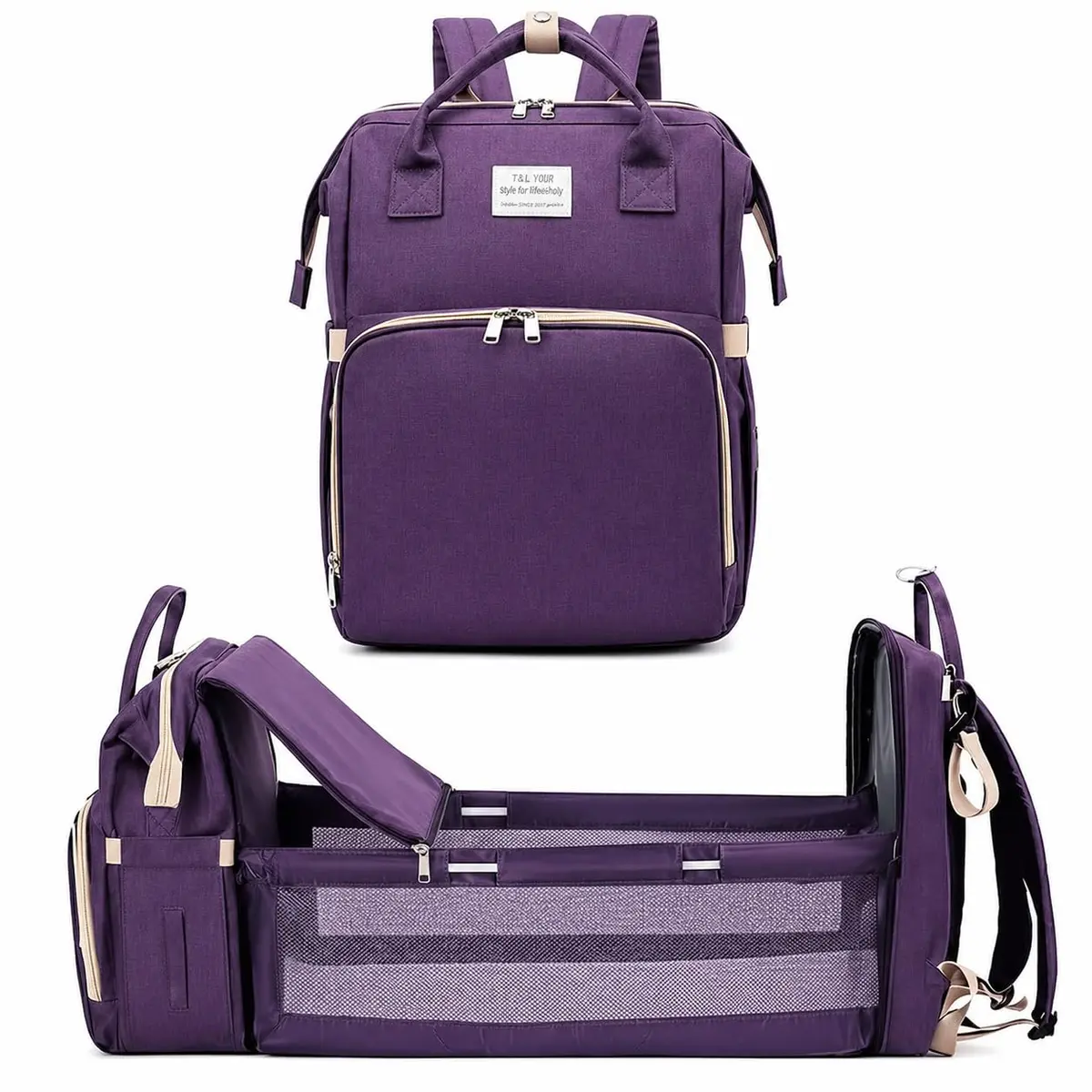 Bolsa Maternidade Multifuncional com Berco Portatil Mochila Resistente para Mamae e Bebe