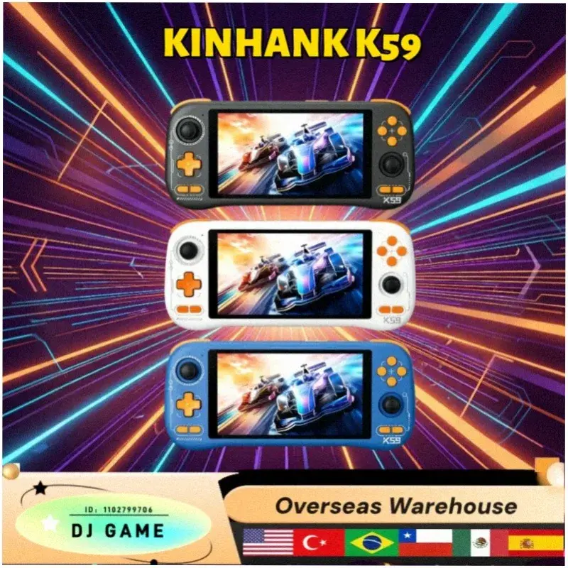 Console de Jogo Portátil KINHANK K59 5.5" 1080P IPS Android 14 Helio G99 PSP PS1 N64 DC Saturator 6+128GB Retro Potente