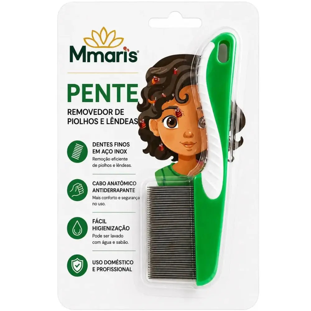 Pente Fino para Piolhos e Lêndeas M Mari'S, Aço Inox