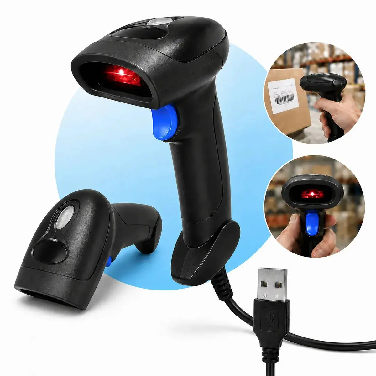 Leitor de Código de Barras USB 1D Laser Linear Com Fio Para Boleto FEBRABAN DANFE EAN NFe PDV Scanner de Mão Plug and Play Controle de Estoque Automação Comercial - 1