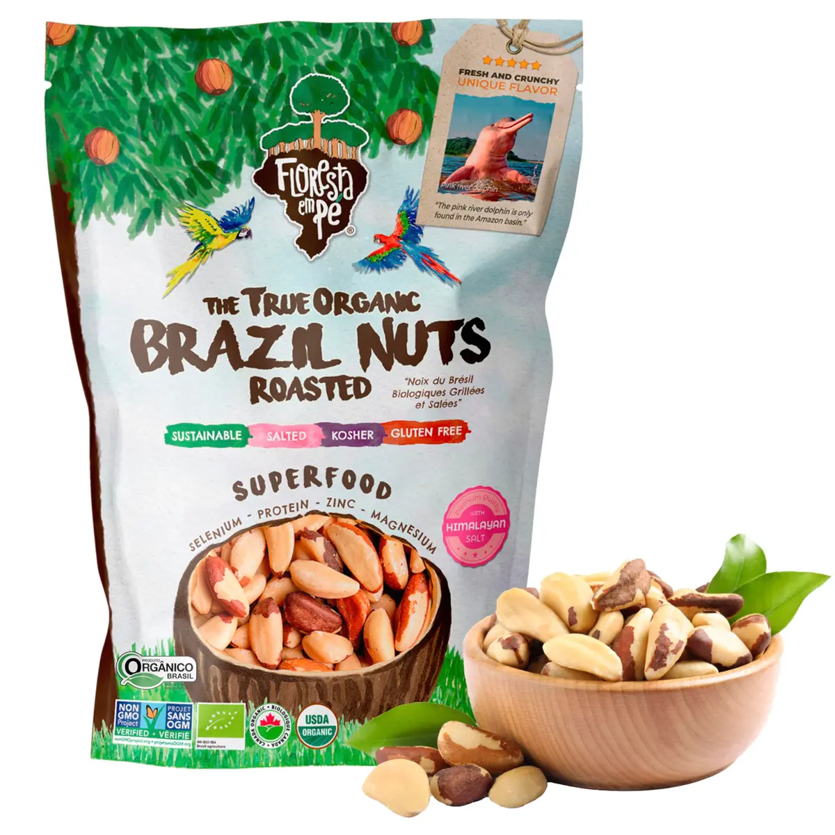 Castanha-do-Pará Orgânica Torrada com Sal Rosa do Himalaia 500g – Fonte de Proteína Vegetal e Selênio – Vegana, Kosher, Sem Glúten, Sem Conservantes – Floresta em Pé - 1