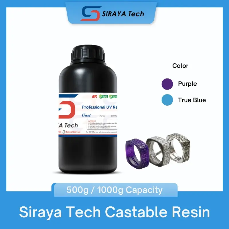 Resina Fundível 3D Siraya Tech: Mais Fácil de Queimar e Imprimir, Queima Limpa para Fabricação de Joias e Peças Metálicas (1kg/500g)