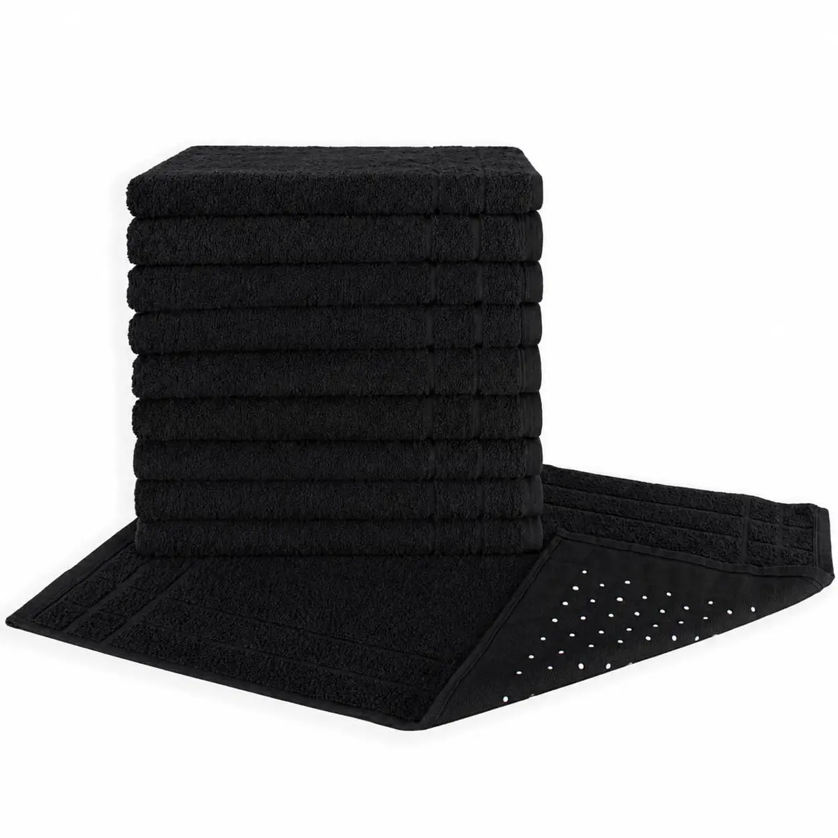 Kit 05 Tapetes para Banheiro Com Antiderrapante Grosso 550g/m² 45x70cm 100% Algodão - Preta