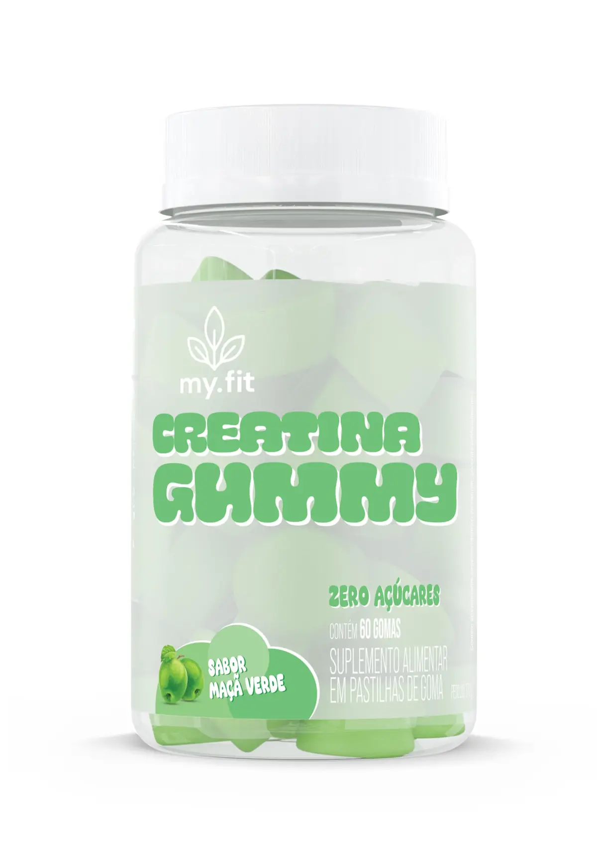 Creatina Gummy (60 Gomas) 3g de Creatina por Dose, Zero Açúcar - My Fit (Maçã Verde)