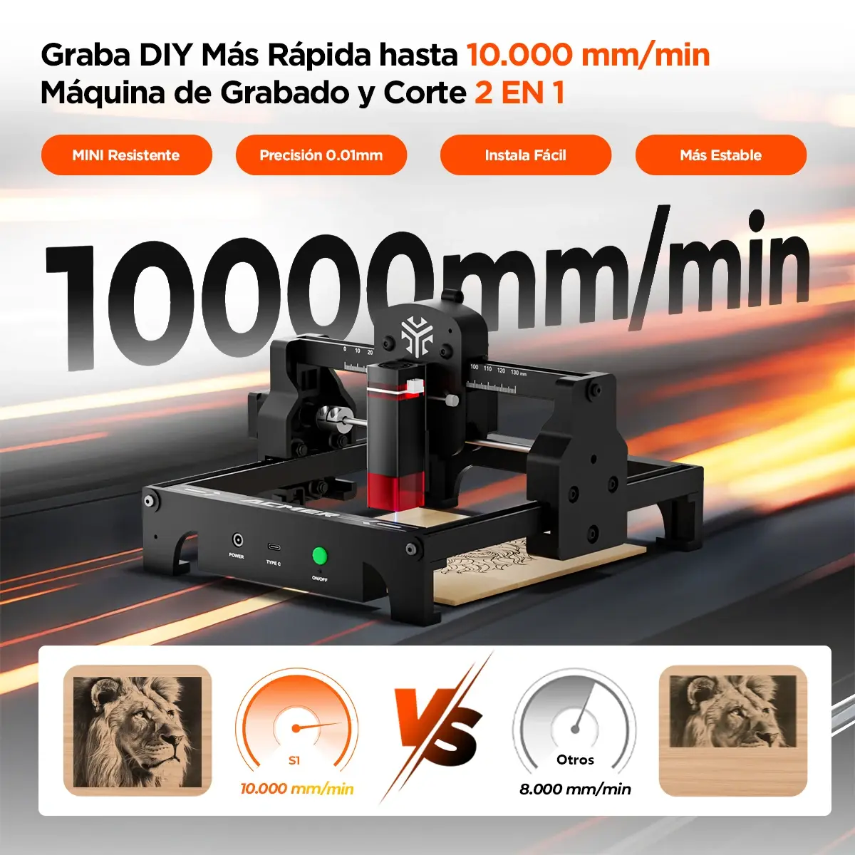ACMER S1 Gravador de Laser 6W Cortador de Laser 2 em 1 Máquina de Gravura de Laser 10000mm/min 0.01mm Alta Precisão DIY Gravador para Madeira Acrílico Couro 300+ Materiais ferramentas mecânico elétricas nivel a láser