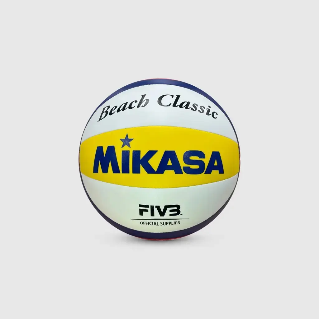 Bola de Volei de Praia BV552C-WYBR Couro Sintetico Costurado Branco Amarelo E Azul MIKASA