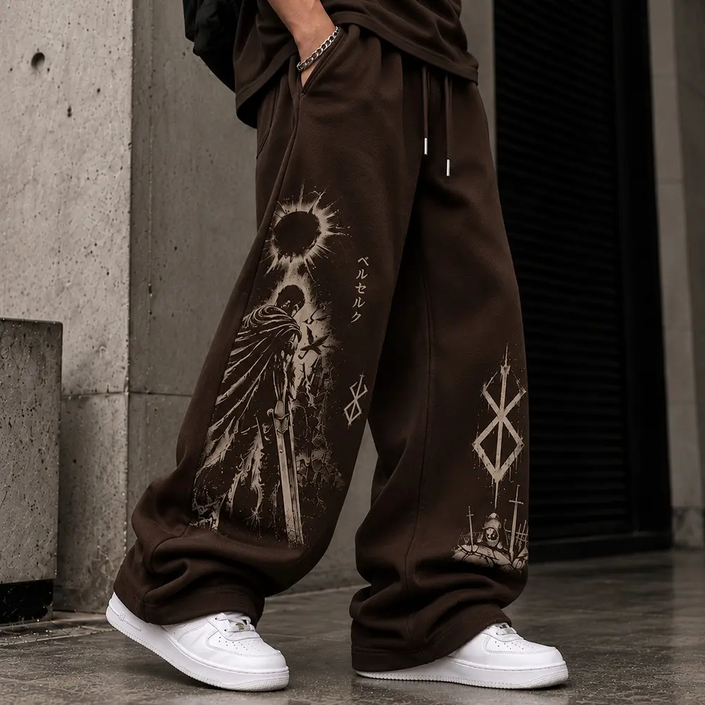 Calça Wide Leg Baggy Barra Reta Streetwear Ganley Treino Berserk Guts Swordsman Sacrifice Brand Geek