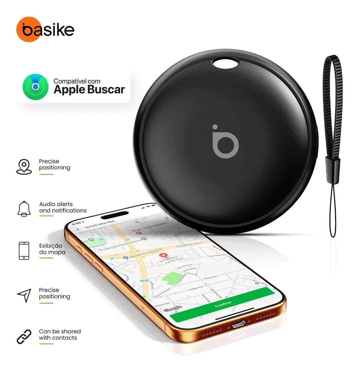 Mini Localizador Rastreador Basike para iPhone Com Apple Find My e Alarme Sonoro - 1