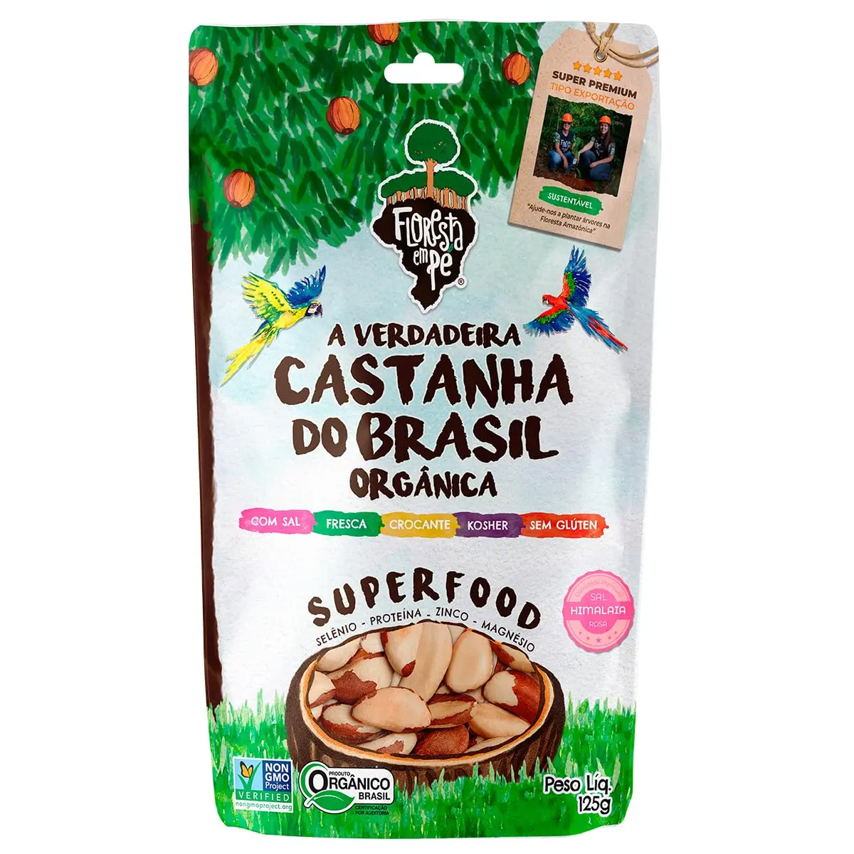 Castanha-do-Pará Orgânica Torrada com Sal Rosa do Himalaia 125g – Fonte de Proteína Vegetal e Selênio – Vegana, Kosher, Sem Glúten, Sem Conservantes – Floresta em Pé