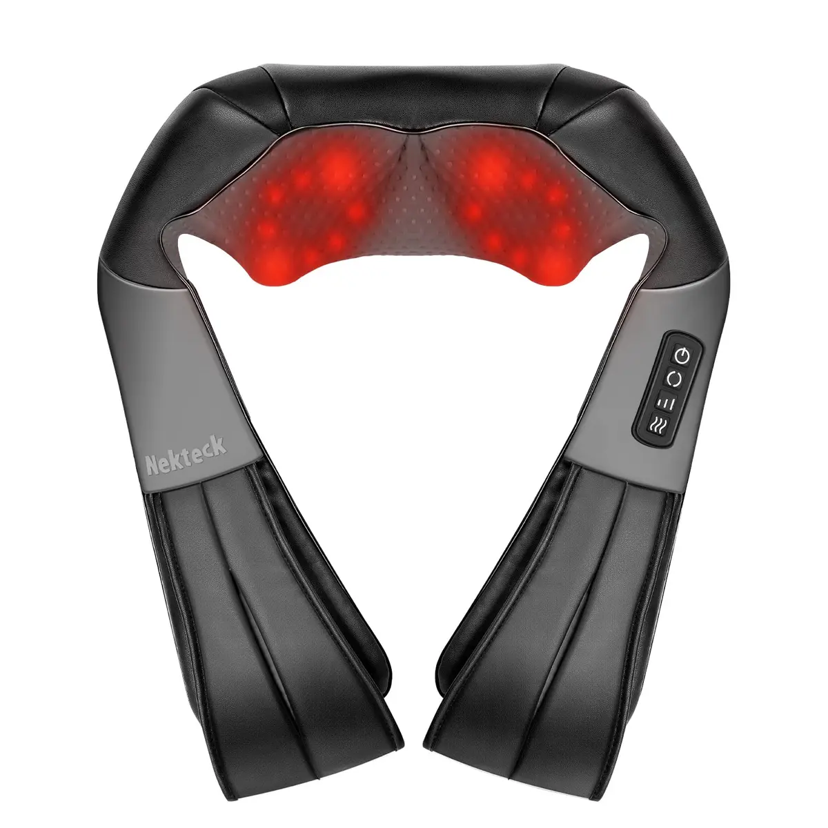 Almofada Massageadora Elétrica Nekteck para Pescoço e Costas com Calor 3D Shiatsu, 3 Velocidades, Preta