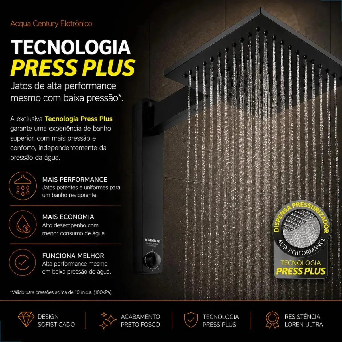 Chuveiro Ducha Eletrônico Acqua Century Lorenzetti Cor Preto Potência 7500 W thumbnail 6
