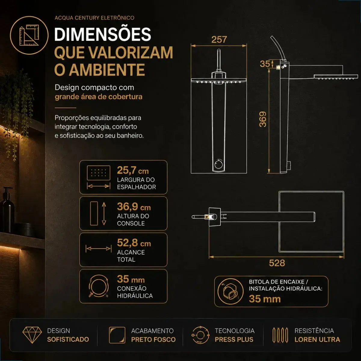 Chuveiro Ducha Eletrônico Acqua Century Lorenzetti Cor Preto Potência 7500 W thumbnail 8