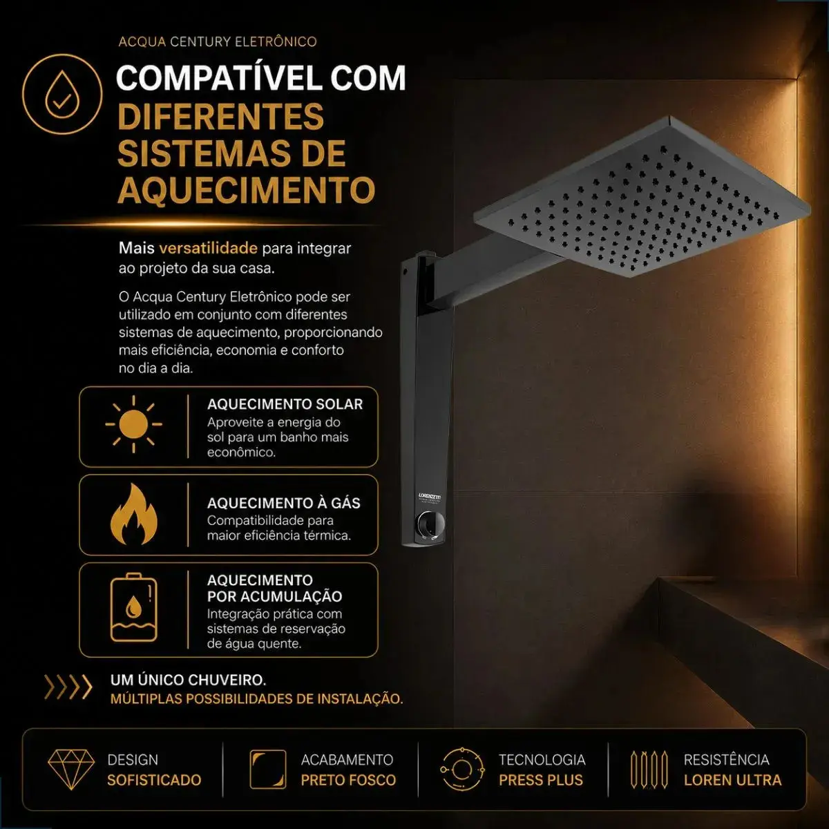 Chuveiro Ducha Eletrônico Acqua Century Lorenzetti Cor Preto Potência 7500 W thumbnail 9