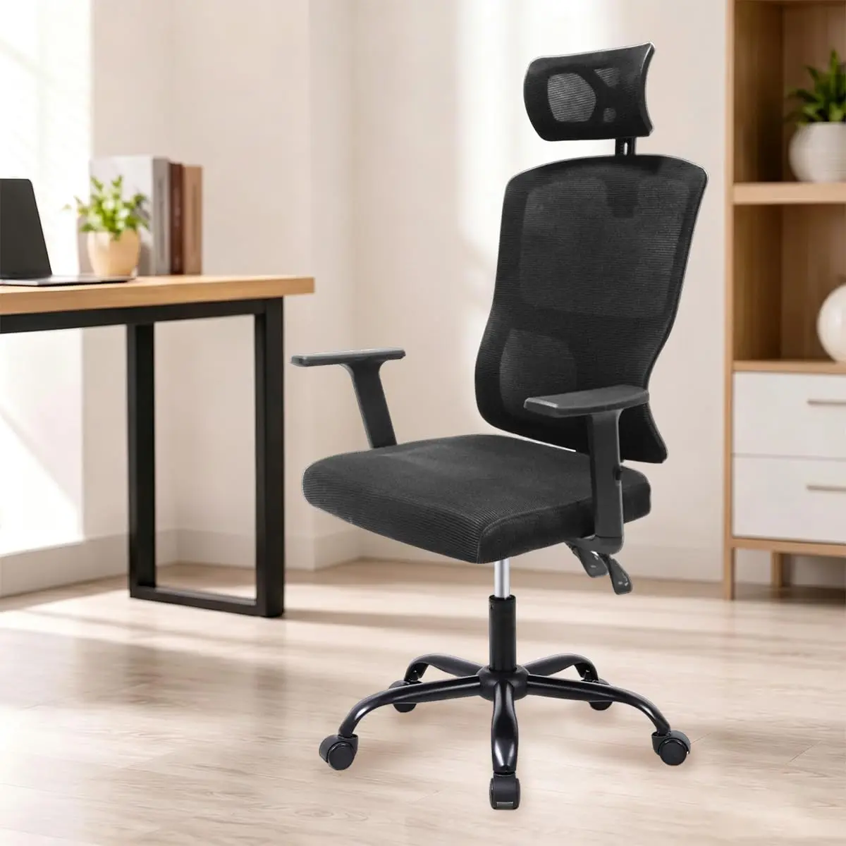 Cadeira Ergonômica 3D Ajustável com Reclinação 150°, Estrutura Reforçada 150kg, Cadeira de Trabalho com Apoio Lombar, Cabeça e Braços, Material Respirável (Preto) - 1
