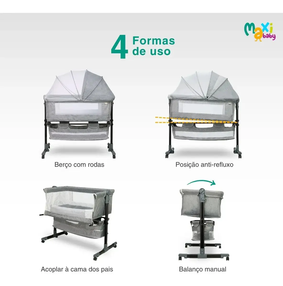 Berço Portátil Bebê Acoplado Co-Bed Connect Maxi Baby - CINZA thumbnail 3