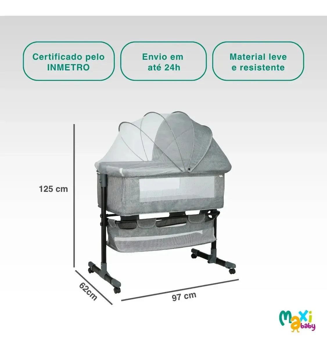 Berço Portátil Bebê Acoplado Co-Bed Connect Maxi Baby - CINZA thumbnail 5